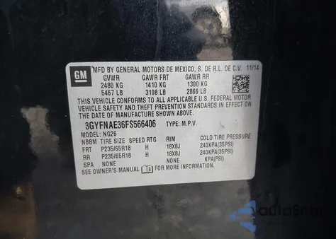 2015 Cadillac Srx Standard from USA, damaged, VIN 3GYFNAE36FS566406